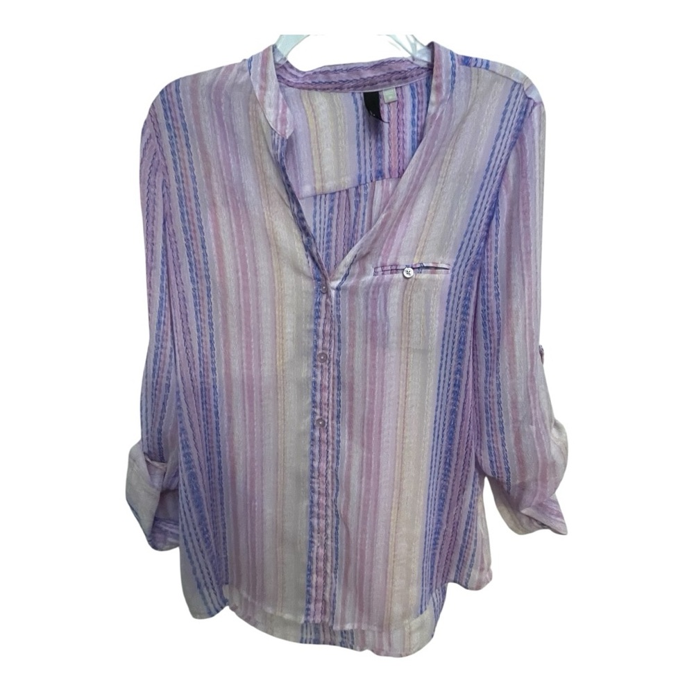 Kut from the Kloth Purple and Pink 3/4 Sleeve Button Down Shirt - Picture 2 of 5